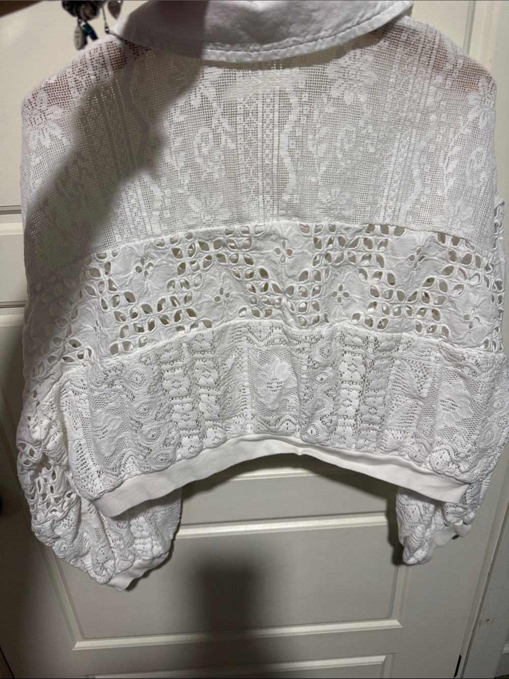 Anthropologie Pilcro Cutwork Bubble-Sleeve Shirt, MED white eyelet top - Picture 8 of 8